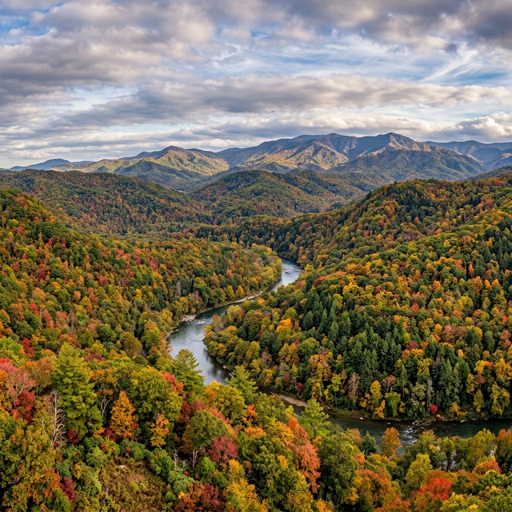 Mountain valley in Western North Carolina with river